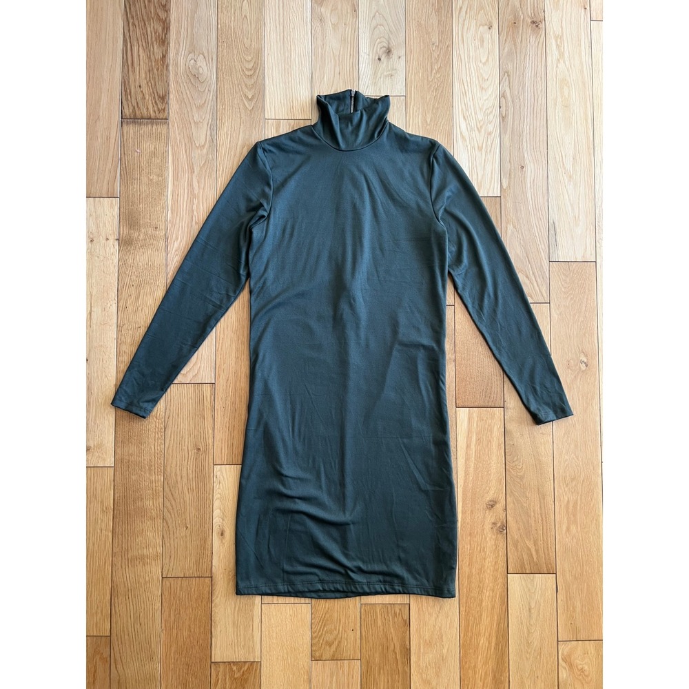 Bumpsuit Maternity Long Sleeve Mock Neck Zip Back Mini Dress Green Size M